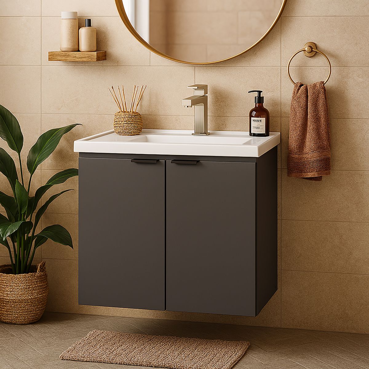 VEKKAHOME - Vanitorio Aéreo Aster Gris 64x64x38 cm