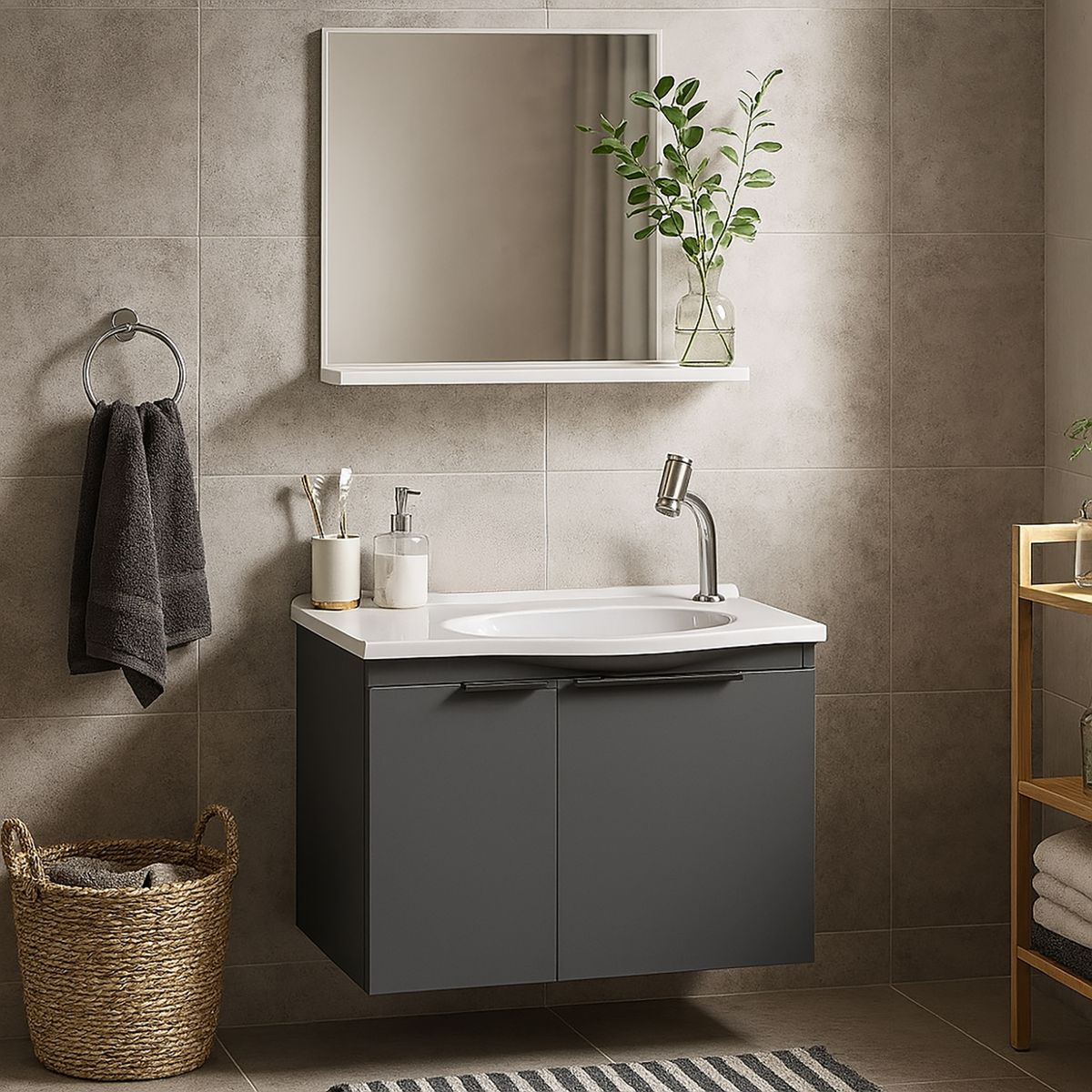 VEKKAHOME - Vanitorio Aéreo Quartzo Gris 63x38x32 cm