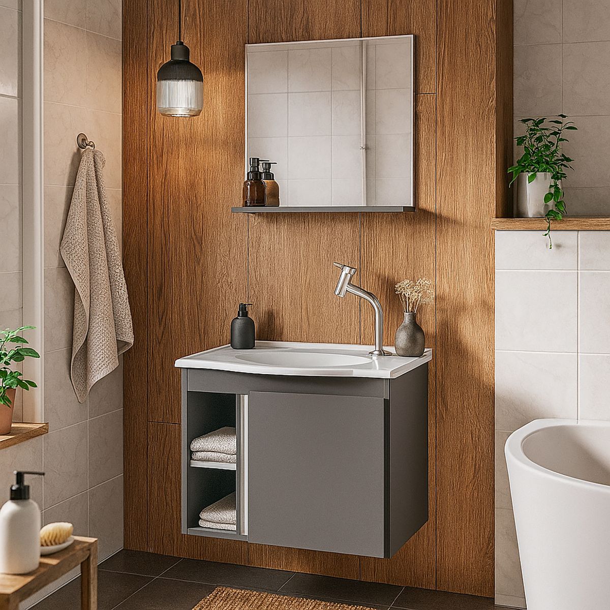 VEKKAHOME - Vanitorio Aéreo Safira Gris 52x42x38 cm