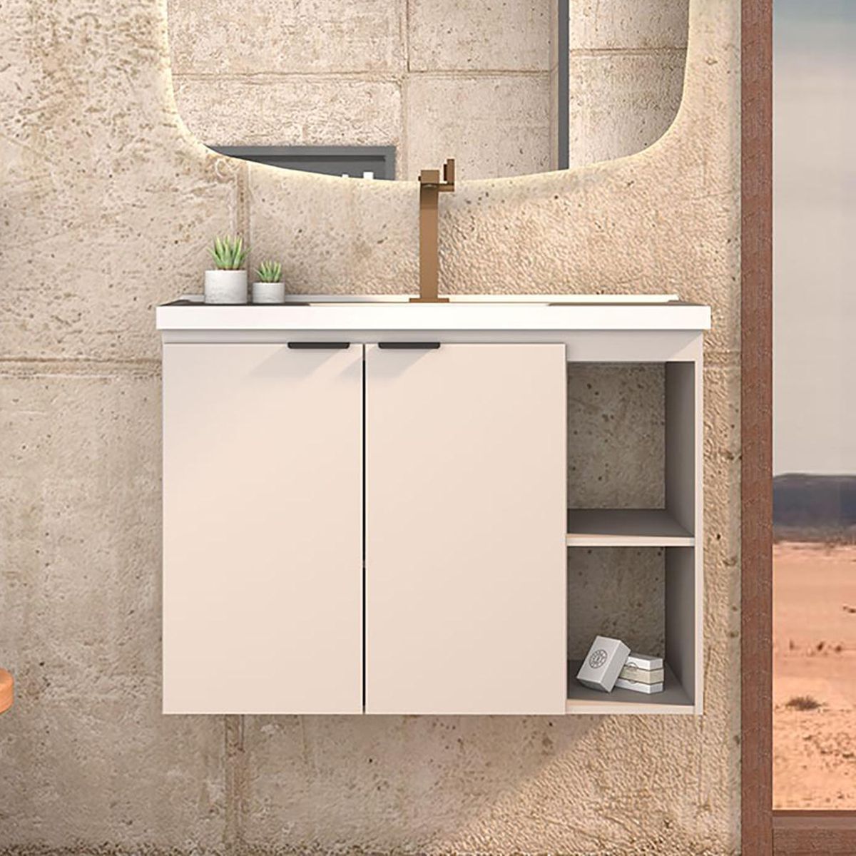 VEKKAHOME - Vanitorio Aéreo Aster Beige 80x59x36 cm