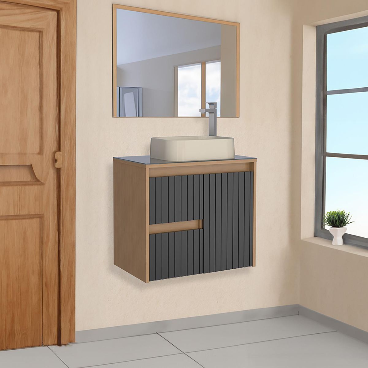 VEKKAHOME - Vanitorio Aéreo Kyoto Café 62x56x37 cm