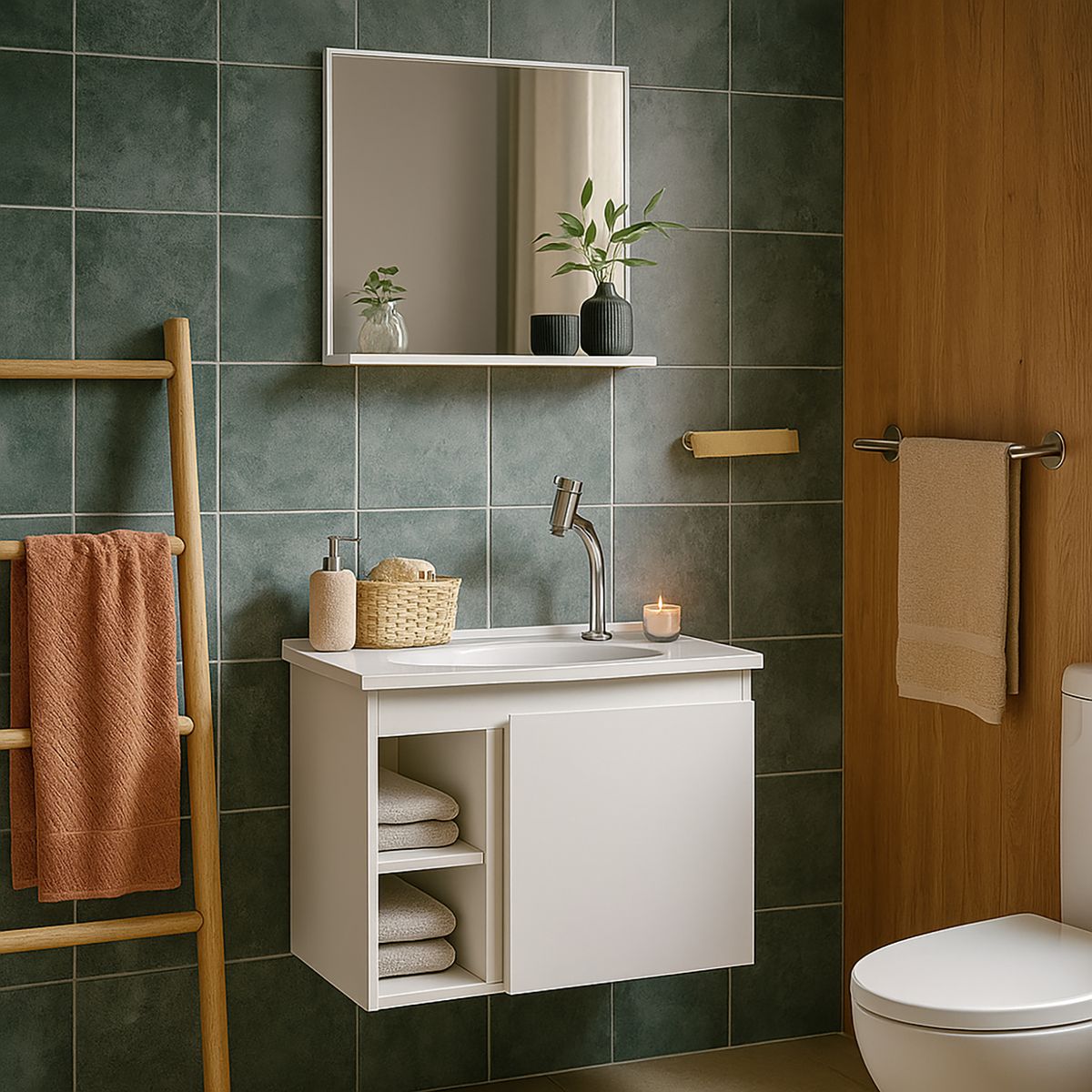 VEKKAHOME - Vanitorio Aéreo Safira Blanco 52x42x38 cm