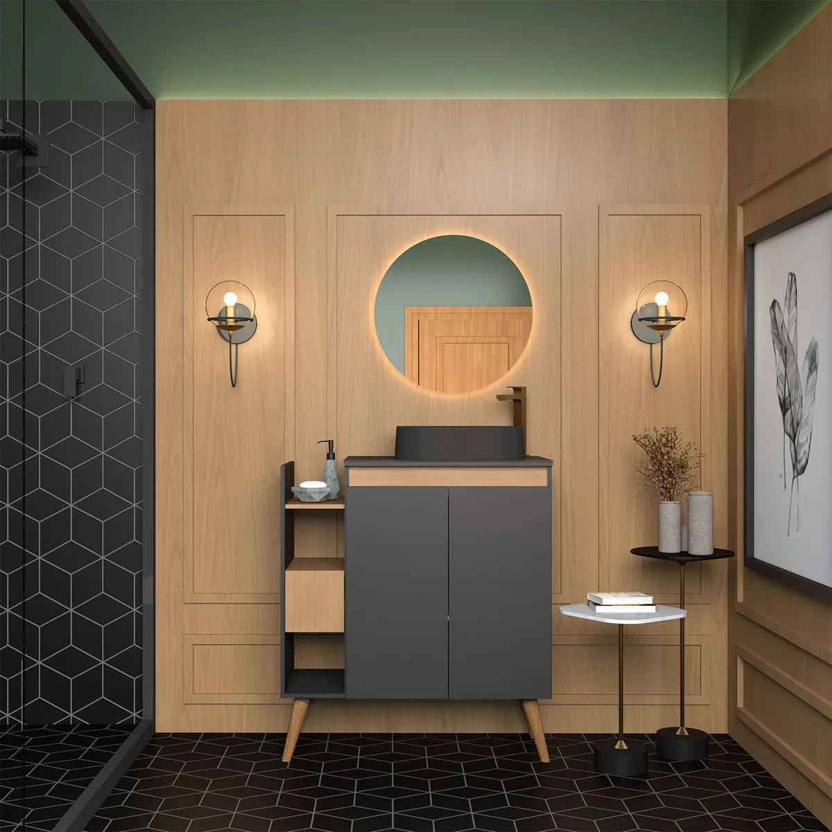 VEKKAHOME - Vanitorio Lotus Negro 80x90x37 cm