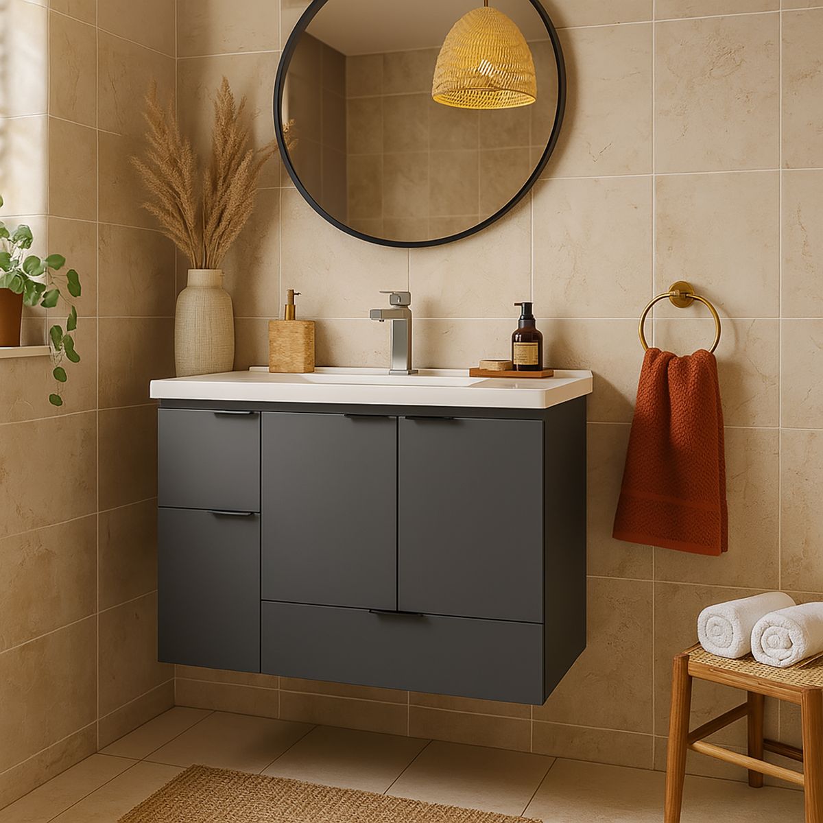 VEKKAHOME - Vanitorio Aéreo Orquidea Gris 82x63x38 cm