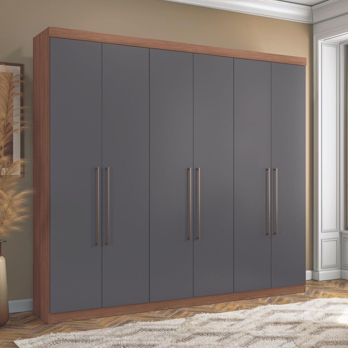 ONESSTA - Clóset 6 Puerta(s) 4 Cajón(es) 5 Repisa(s) 240x219x46.3 cm Gris Jatoba Grafito