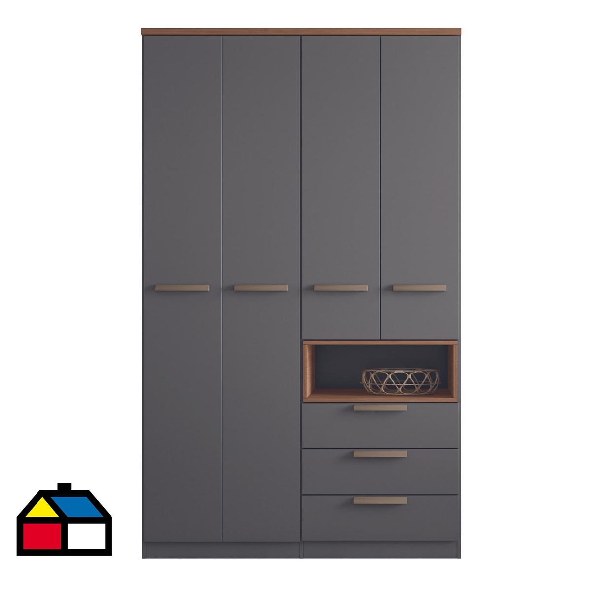 ONESSTA - Clóset 4 Puerta(s) 3 Cajón(es) 4 Repisa(s) 120.5x200x46.3 cm Gris Jatoba Grafito