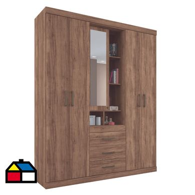 Closet 5 puertas 3 cajones caf claro Atacama con espejo