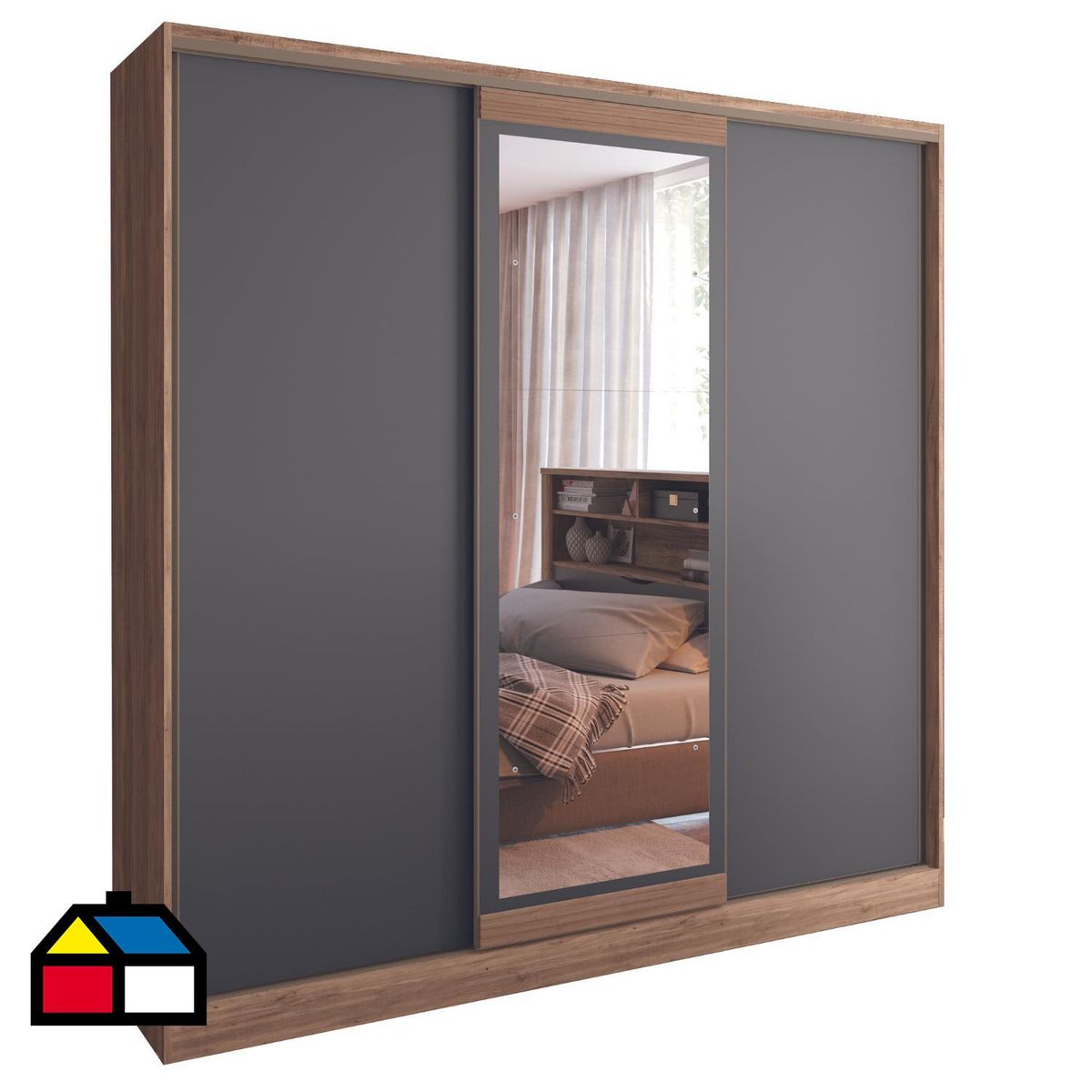 ONESSTA - Clóset con Espejo Atacama 3 Puerta(s) 3 Cajón(es) 4 Repisa(s) 207.3x208x50.5 cm Negro