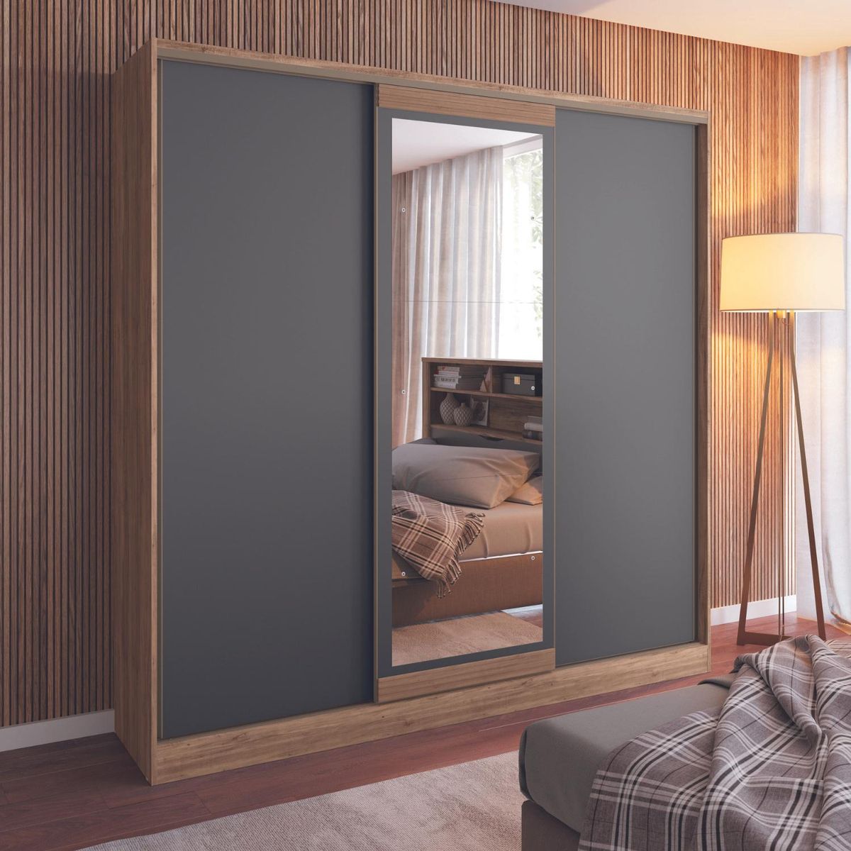 ONESSTA - Clóset con Espejo Atacama 3 Puerta(s) 3 Cajón(es) 4 Repisa(s) 207.3x208x50.5 cm Negro