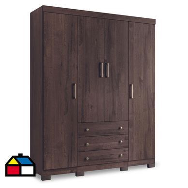 Closet 4 puertas 3 cajones caf oscuro ebano con patas