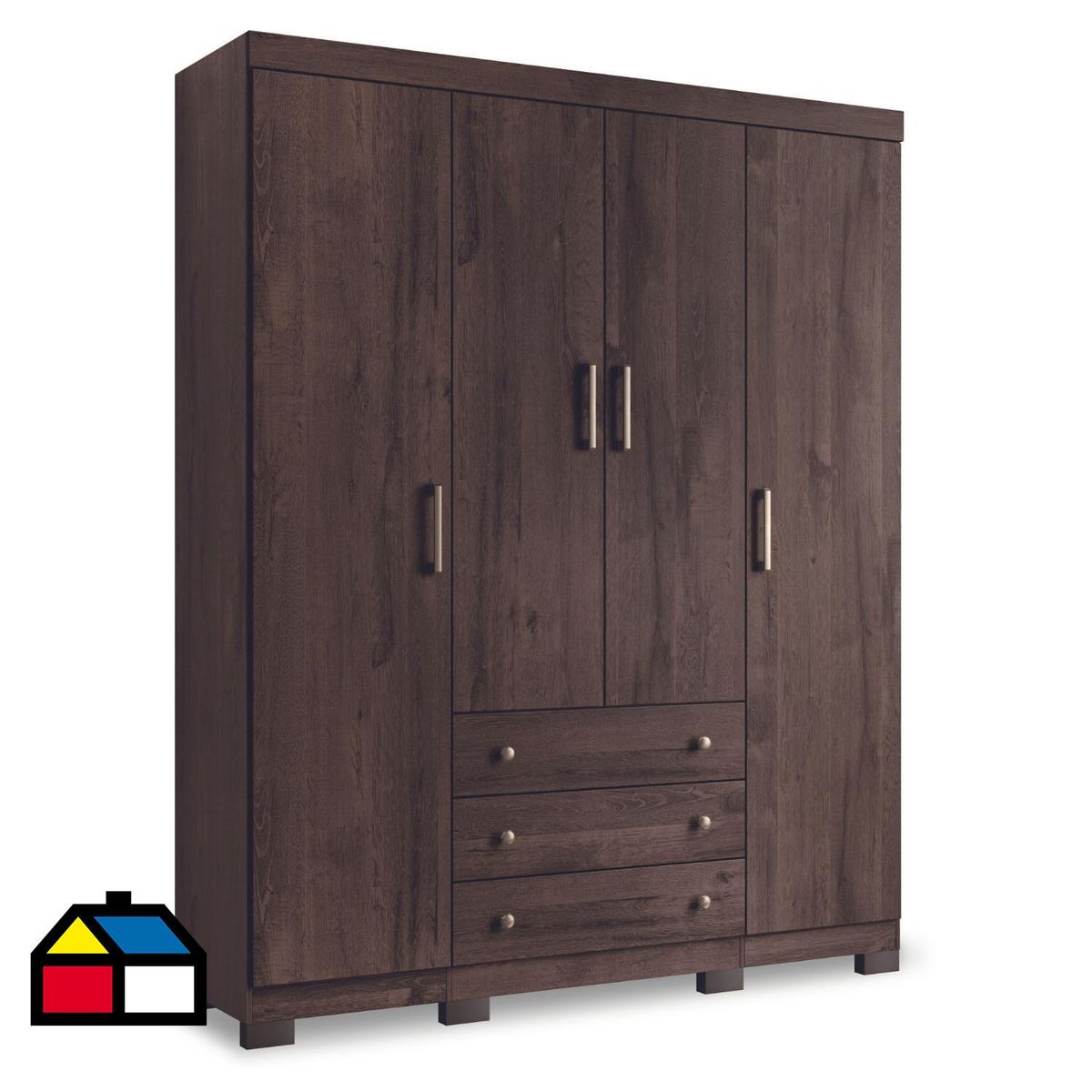 ONESSTA - Clóset con Patas 4 Puerta(s) 3 Cajón(es) 7 Repisa(s) 159x200x46.3 cm Café Oscuro Ebano