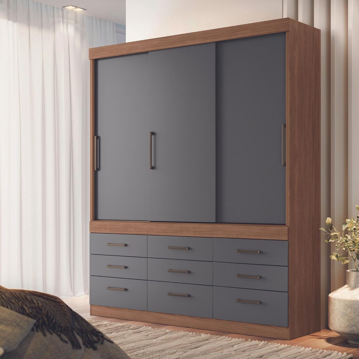 ONESSTA - Clóset 3 Puerta(s) 9 Cajón(es) 5 Repisa(s) 179.4x217.6x50.5 cm Gris Jatoba Grafito