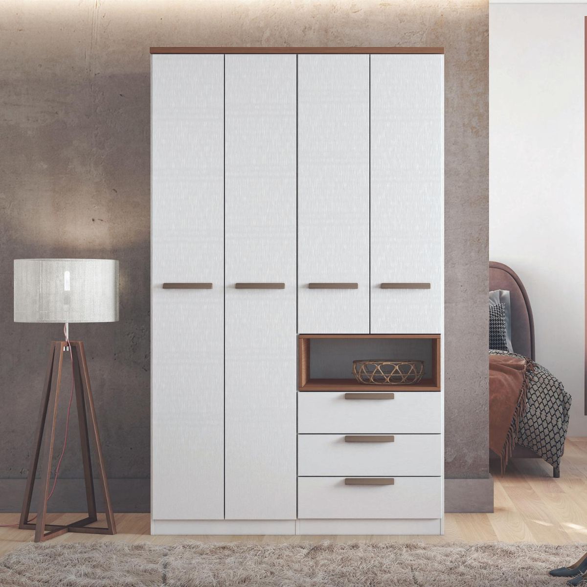 ONESSTA - Clóset 4 Puerta(s) 3 Cajón(es) 4 Repisa(s) 120.5x200x46.3 cm Blanco