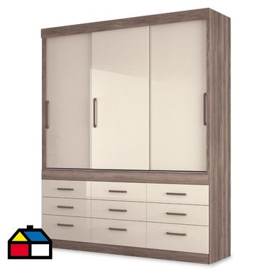 Closet 3 puertas corredera 9 cajones beige castaa off white