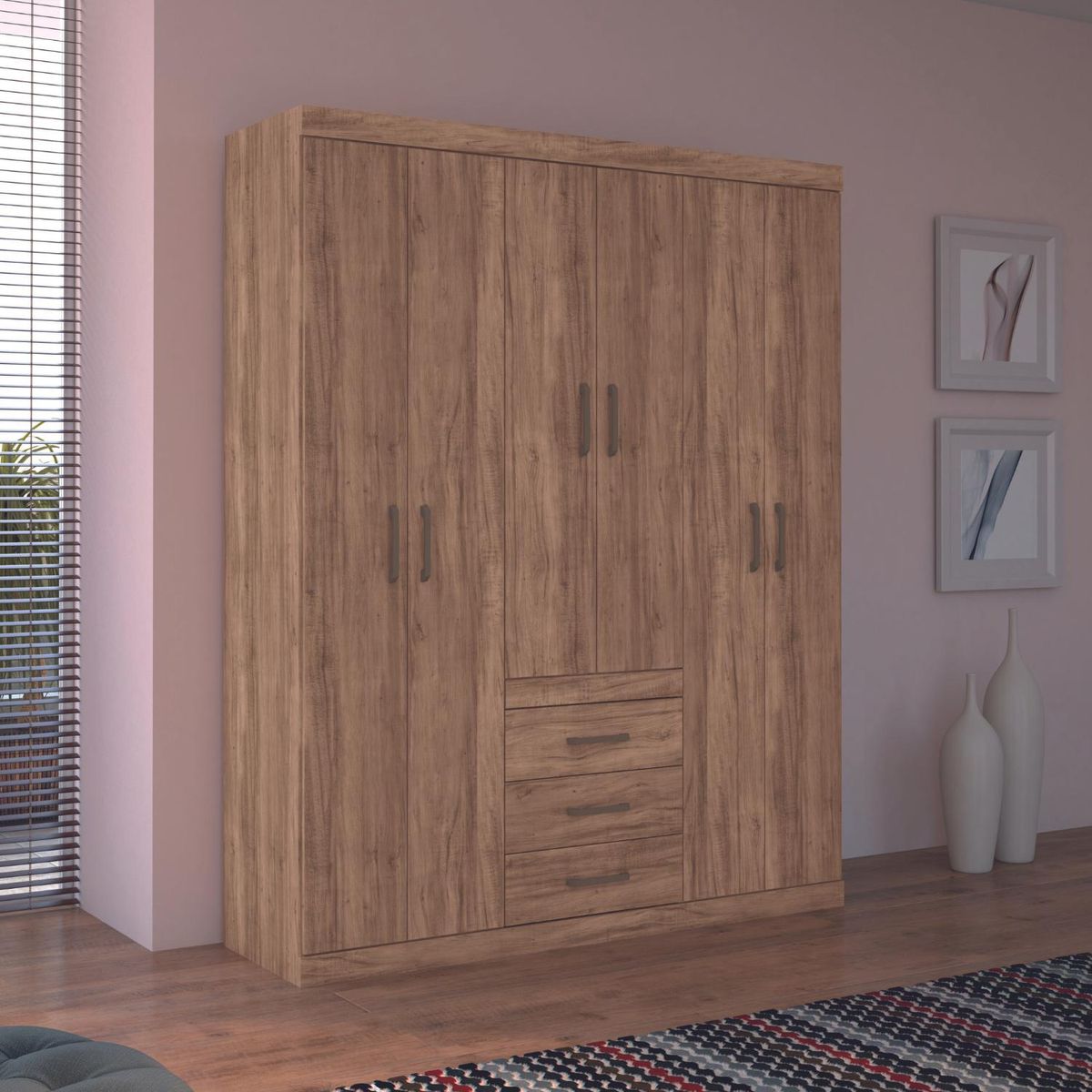 ONESSTA - Clóset 6 Puerta(s) 3 Cajón(es) 8 Repisa(s) 159.3x200x46.3 cm Café