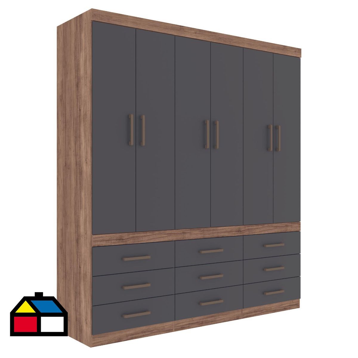 ONESSTA - Clóset 6 Puerta(s) 9 Cajón(es) 5 Repisa(s) 179.4x200x46.3 cm Negro