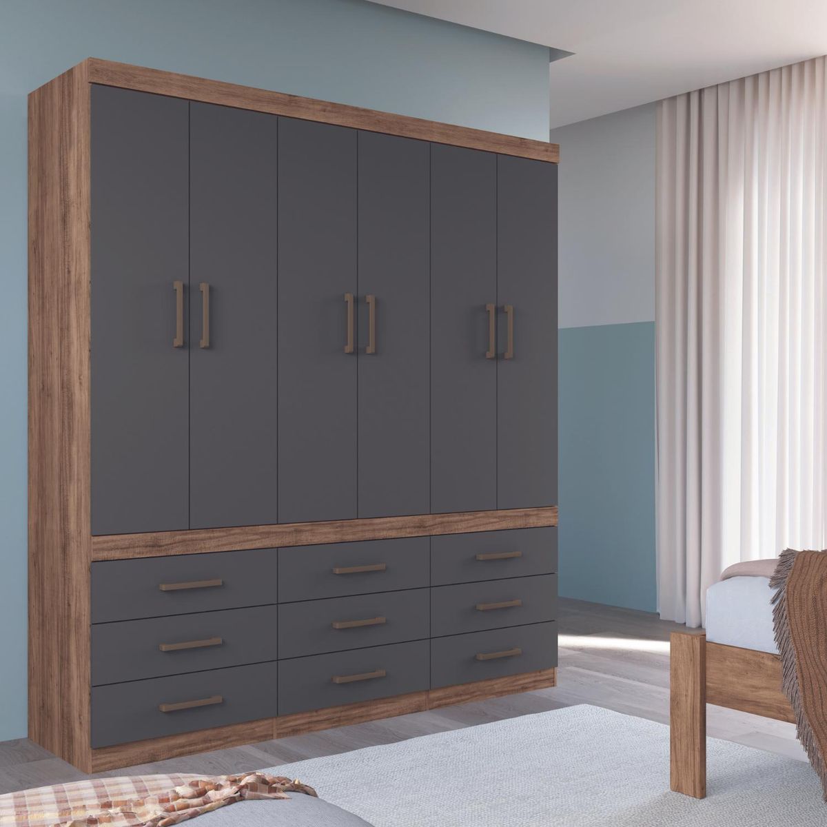 ONESSTA - Clóset 6 Puerta(s) 9 Cajón(es) 5 Repisa(s) 179.4x200x46.3 cm Negro