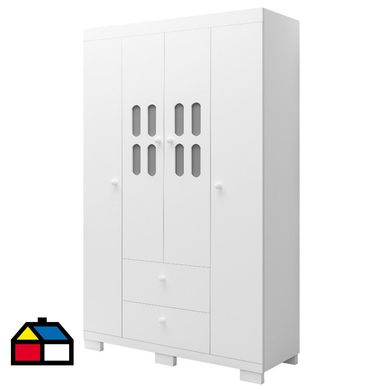 Closet 4 puertas 2 cajones infantil con acrilico blanco con patas
