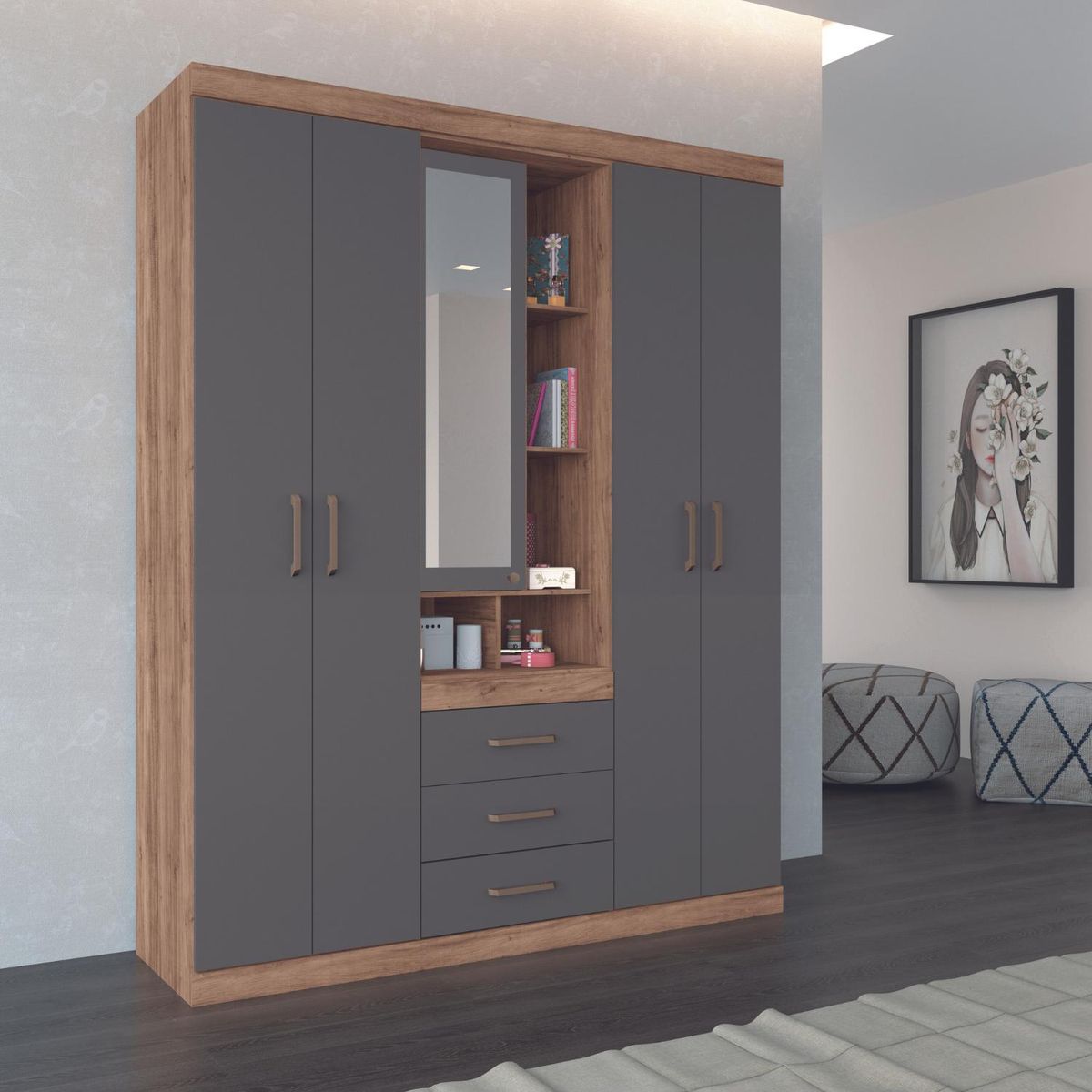 ONESSTA - Clóset 5 Puerta(s) 3 Cajón(es) 11 Repisa(s) 159.3x200x46.3 cm Negro