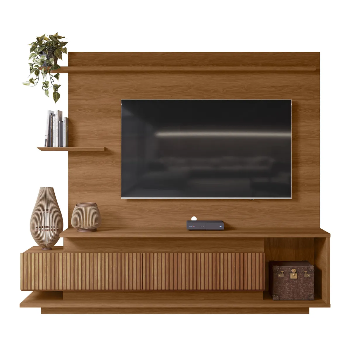 ONESSTA - Home estante TV 65" 2 puertas con ruedas y repisas café freijo