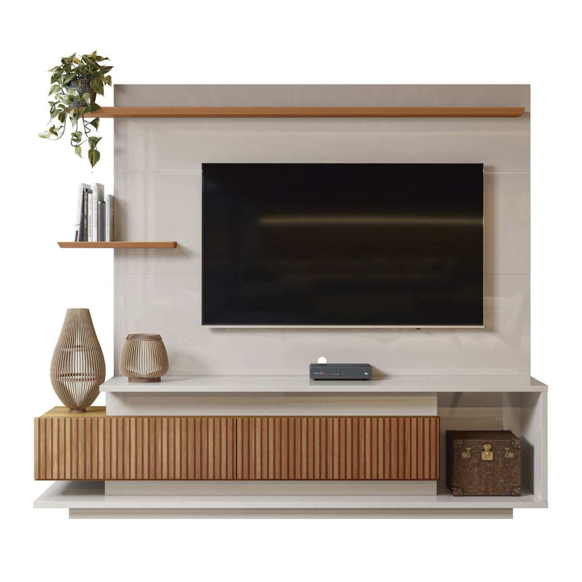 ONESSTA - Home estante TV 65" 2 puertas con ruedas y repisas blanco