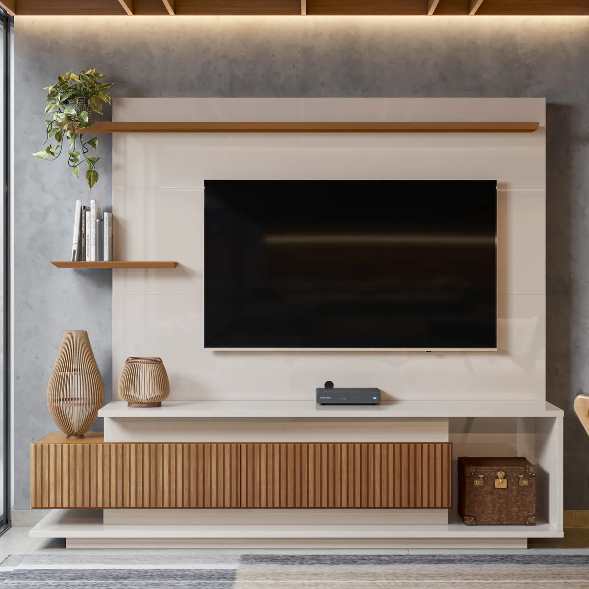 ONESSTA - Home estante TV 65" 2 puertas con ruedas y repisas blanco