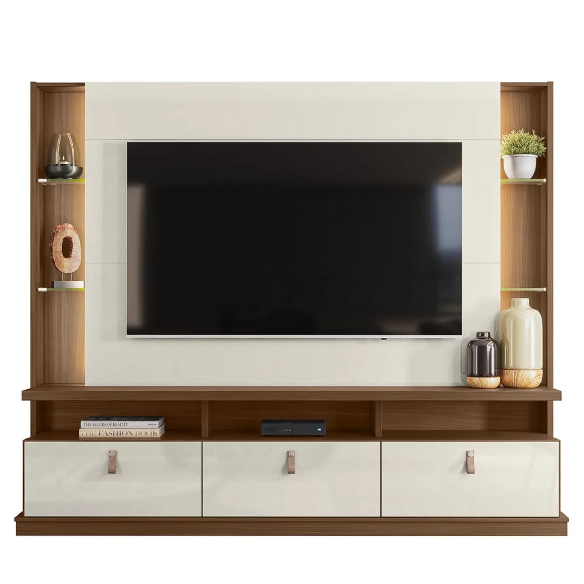 ONESSTA - Home estante TV 70" 3 puertas con ruedas y luz led blanco