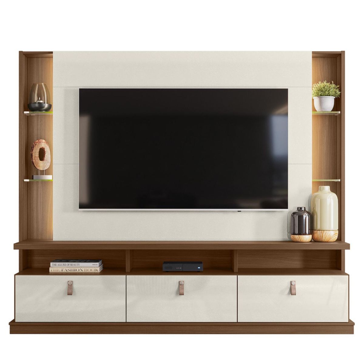 ONESSTA - Home estante TV 70" 3 puertas con ruedas y luz led blanco