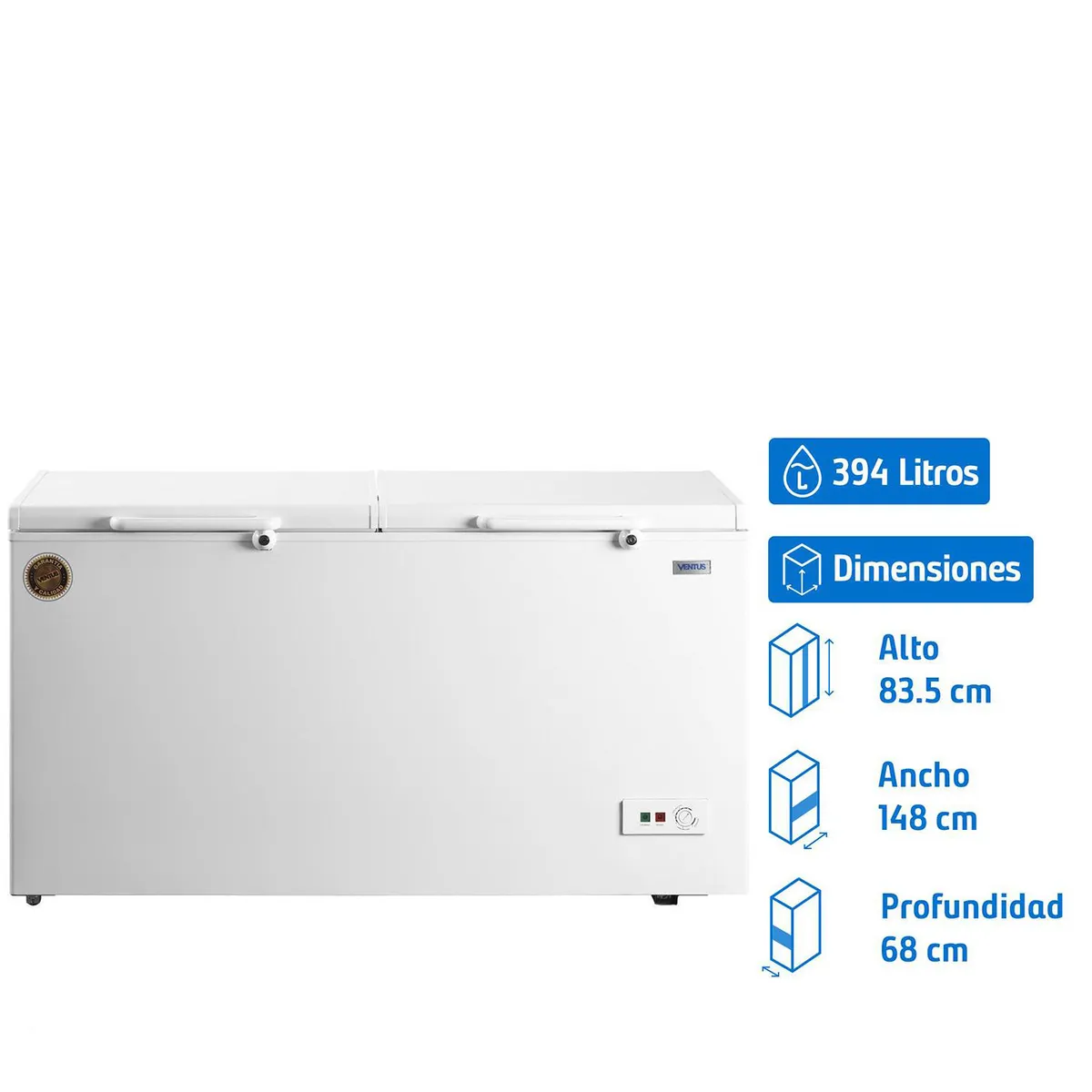 VENTUS - Congelador Industrial Tapa Dura dos puertas LED 430 l