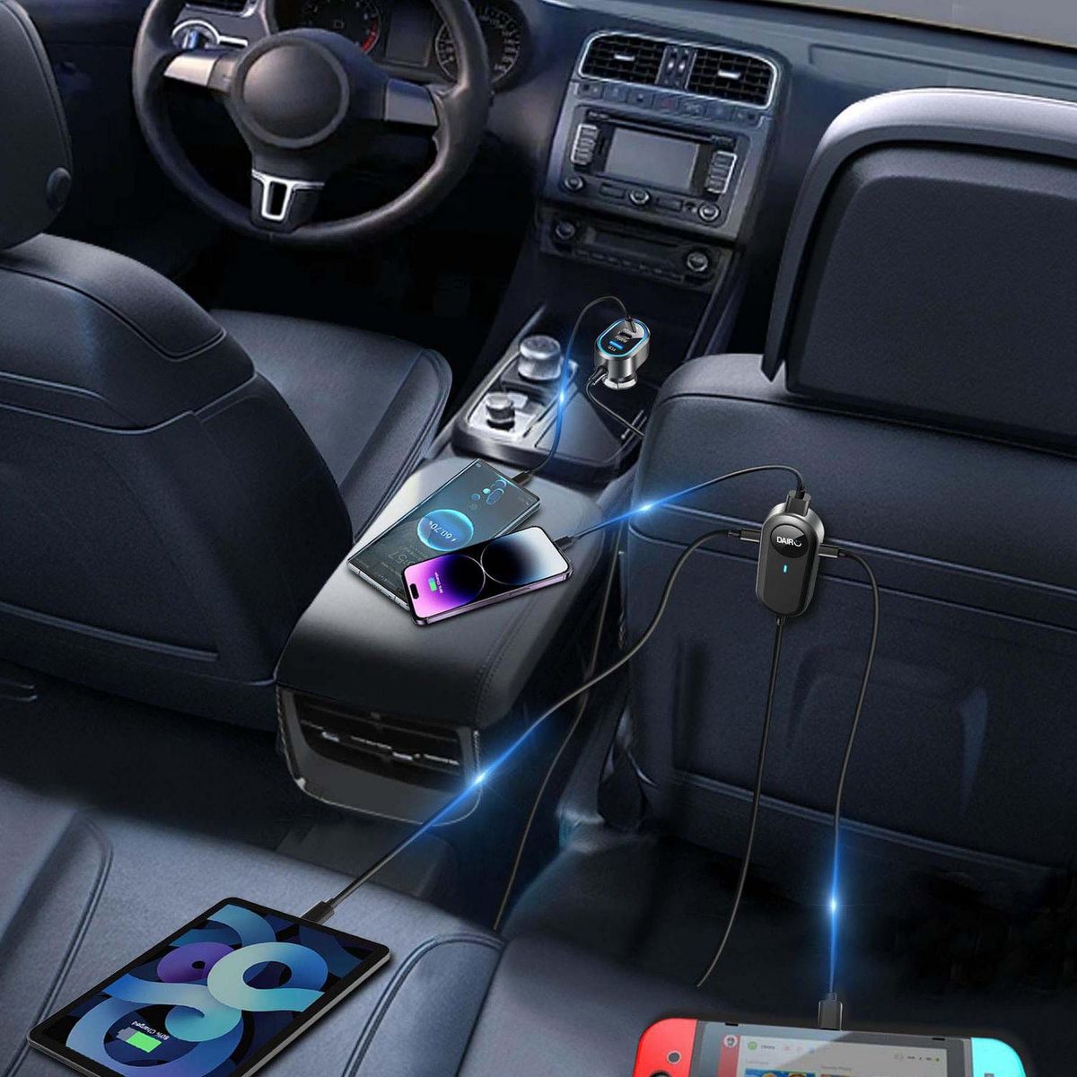 DAIRU - Cargador rápido 6 USB con alargador 100 W