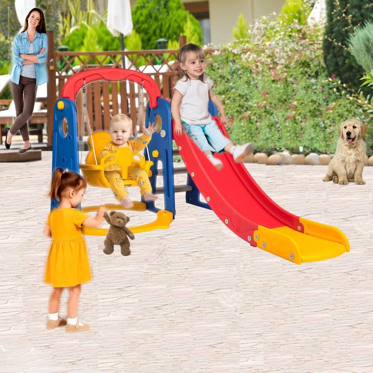 KIDSCOOL - Resbalín 106x120x175 cm Azul-rojo-amarillo