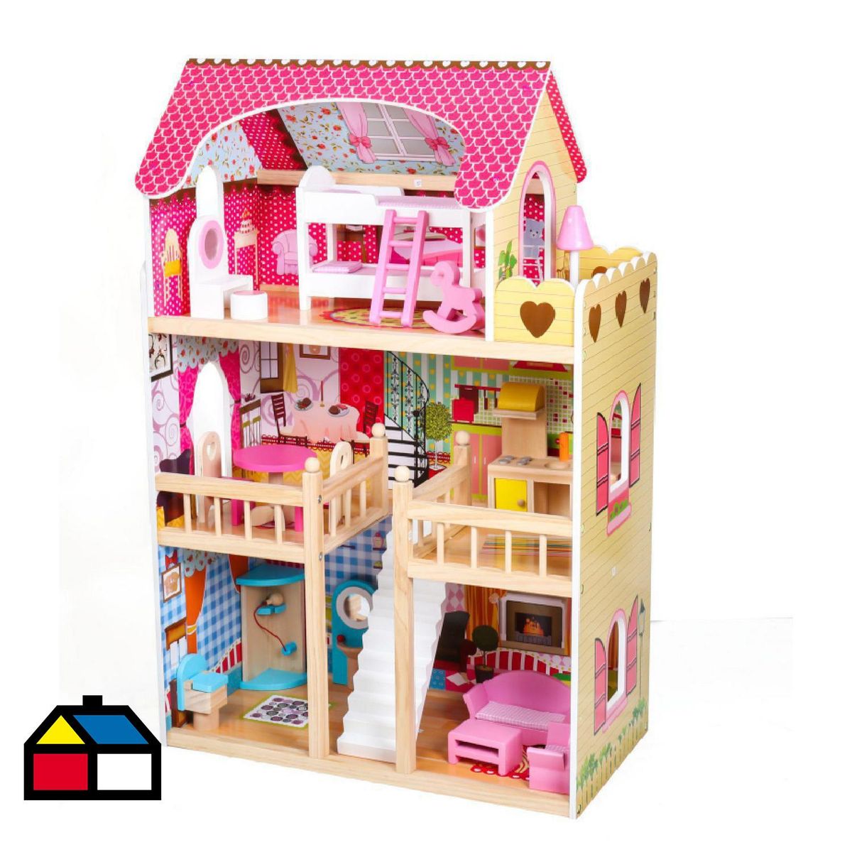 KIDSCOOL - Casa de Muñecas Anie con Accesorios 60x90x33 cm Rosado Desde 3 años