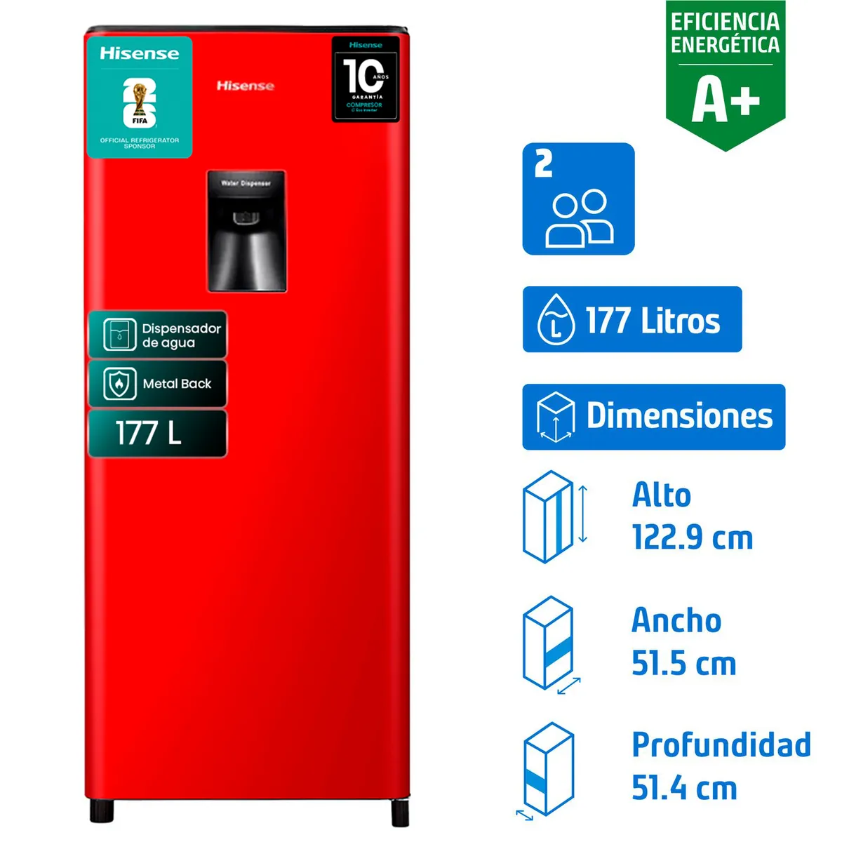 HISENSE - Refrigerador Single Door Frío Directo 177 Litros Rojo HRO179 RD