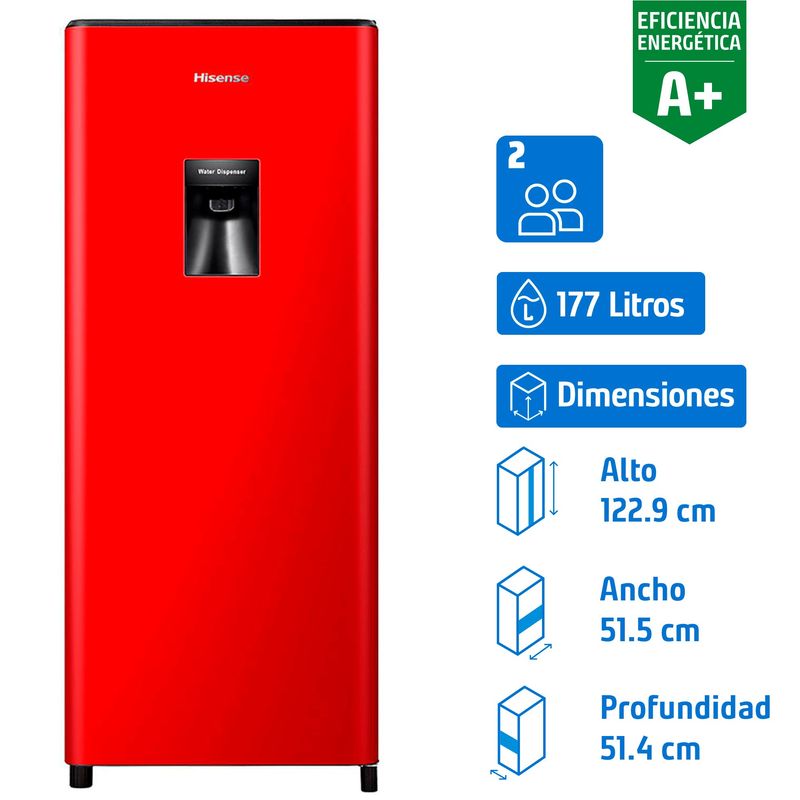 HISENSE - Refrigerador Single Door Frío Directo 177 Litros Rojo HRO179 RD