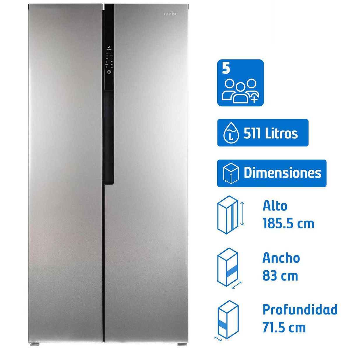 MABE - Refrigerador 2 Puertas Side by Side No Frost 511 Litros Inox MSC518LKRSS0