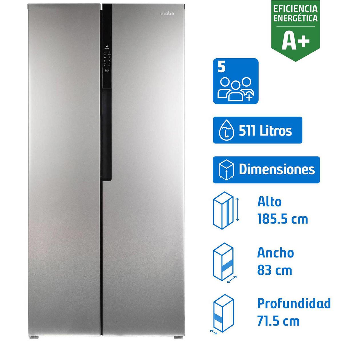 MABE - Refrigerador 2 Puertas Side by Side No Frost 511 Litros Inox MSC518LKRSS0