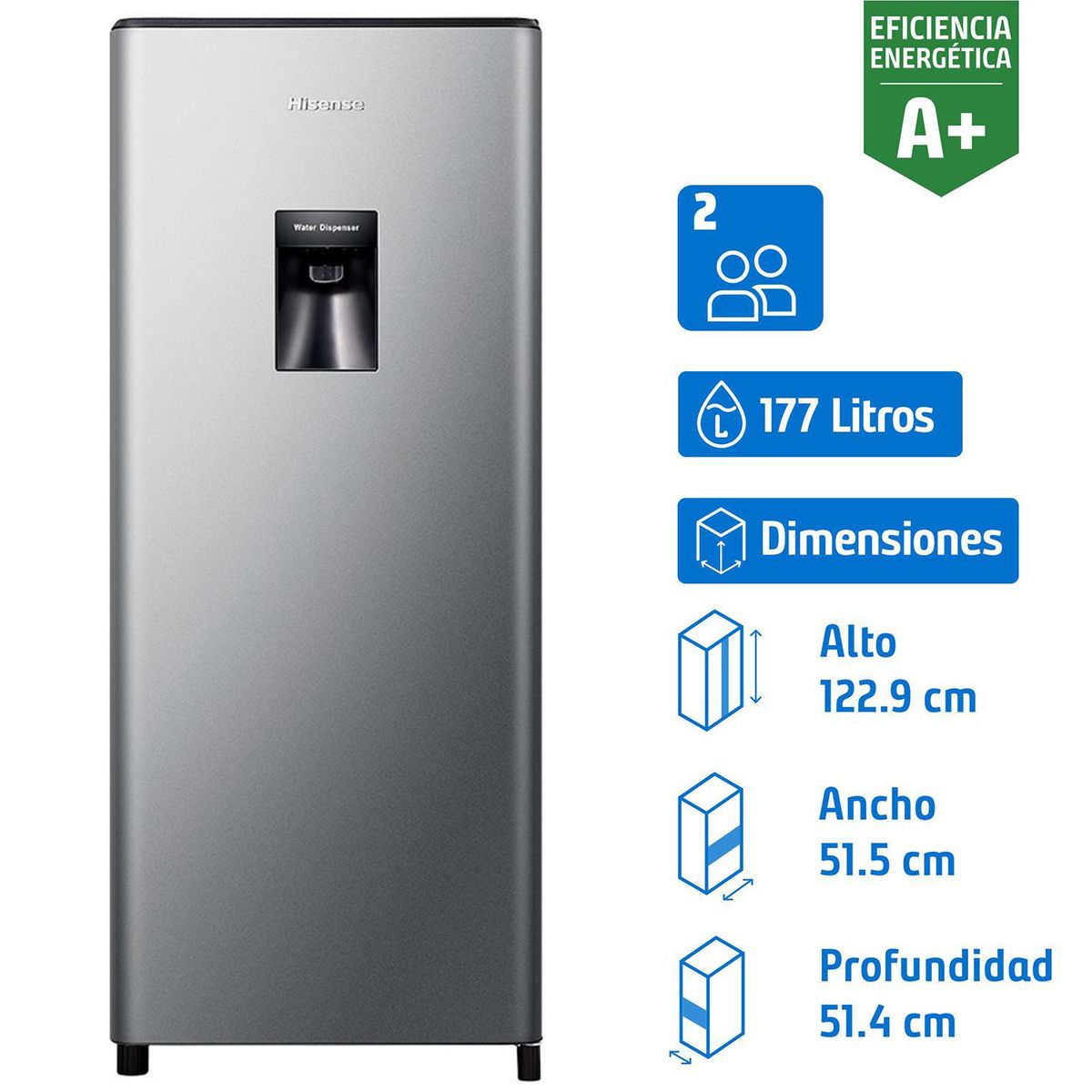 HISENSE - Refrigerador Single Door Frío Directo 177 Litros Silver HRO179SD