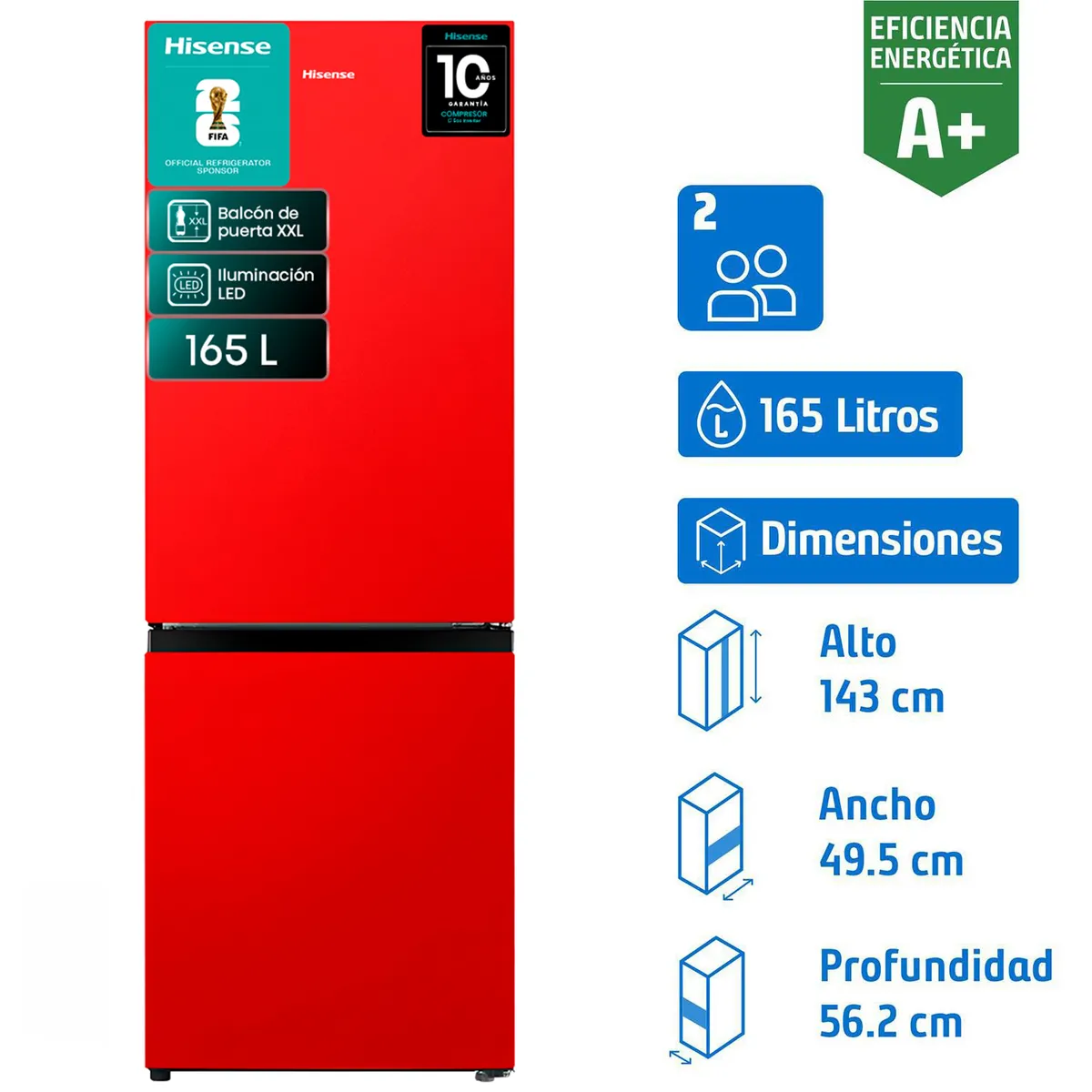 HISENSE - Refrigerador Bottom Freezer Frío Directo 165 Litros Rojo RB215NR