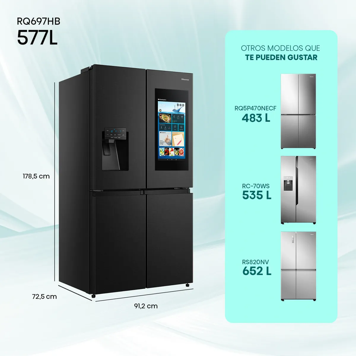 Refrigerador Cross Door Multidoor No Frost 577 Litros Negro RQ697HB, marca HISENSE - Foto 2