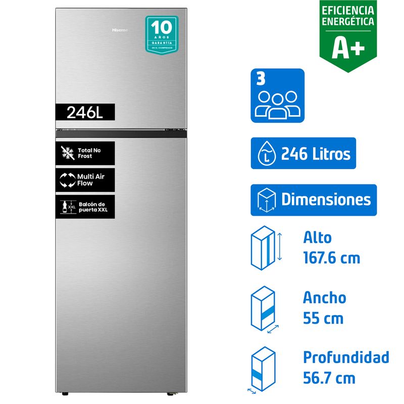 HISENSE - Refrigerador Top Freezer No Frost 246 Litros Silver RT320NV