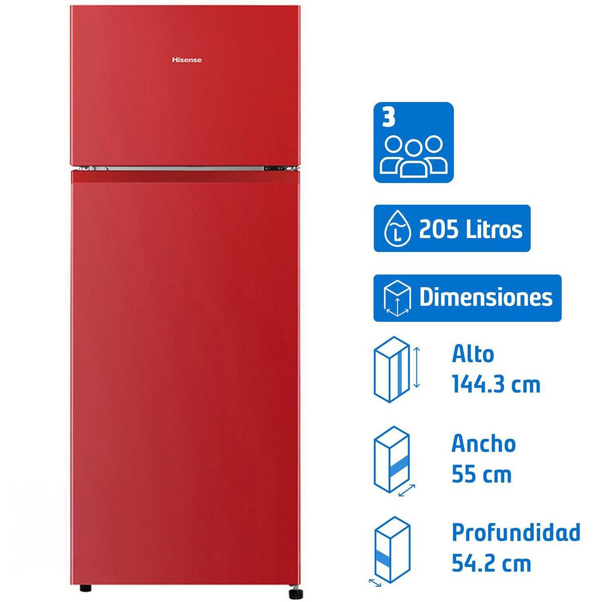 HISENSE - Refrigerador Top Freezer Frío Directo 205 Litros Rojo RT267NR