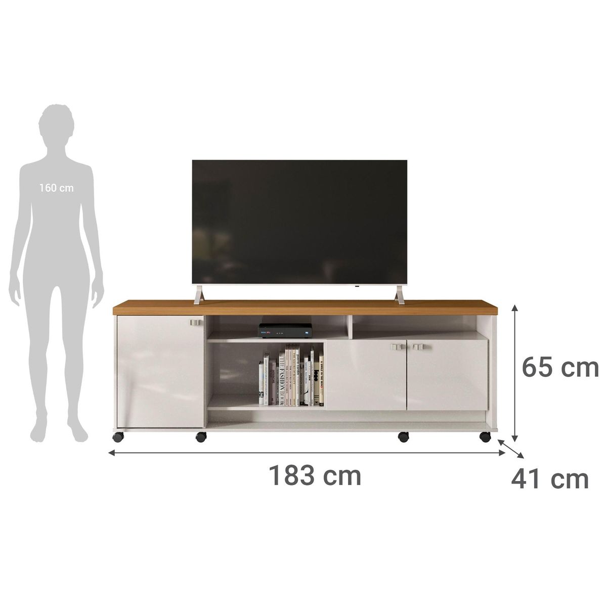 ONESSTA - Rack TV 75"3 puertas con repisas y ruedas blanco