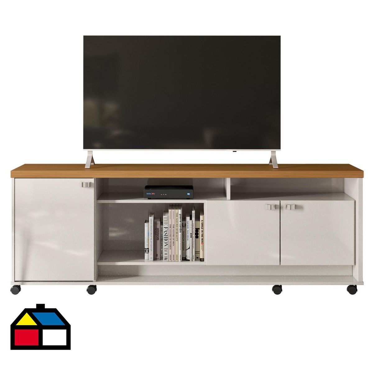 ONESSTA - Rack TV 75"3 puertas con repisas y ruedas blanco