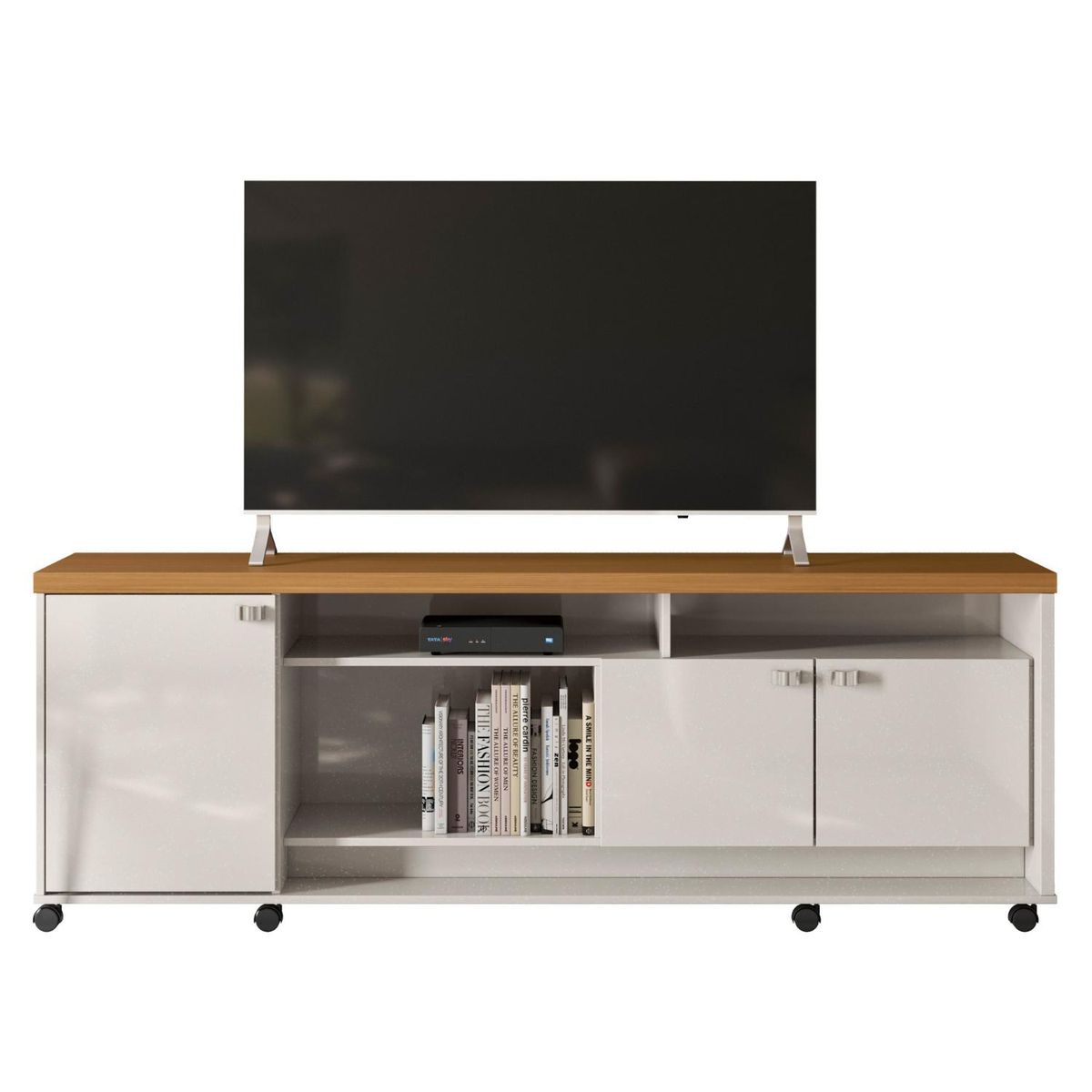 ONESSTA - Rack TV 75"3 puertas con repisas y ruedas blanco