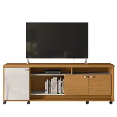 ONESSTA - Rack TV 75"3 puertas con repisas y ruedastauari café