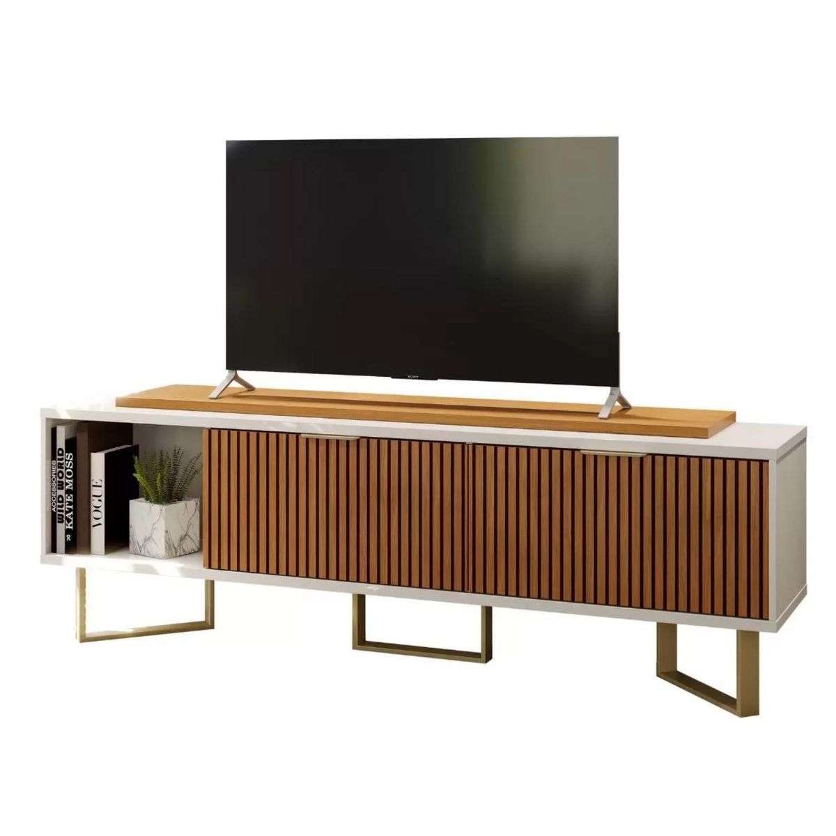 ONESSTA - Rack TV 70"2 puertas con brazo hidraulico y patas de fierro café