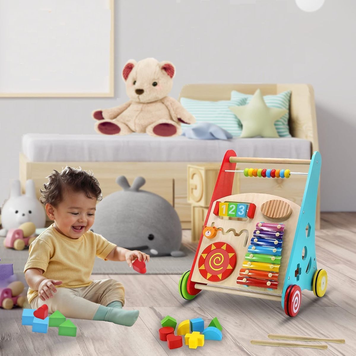 KIDSCOOL - Caminador Didactico Multifunción Madera Desde 9 meses