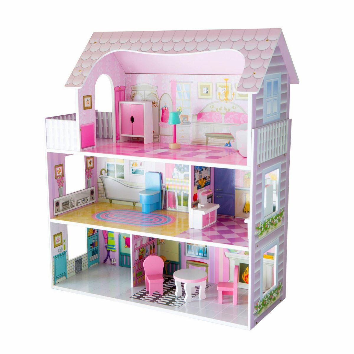 KIDSCOOL - Casa de Muñecas Little con Accesorios 60x70x25 cm Rosado Desde 2 años