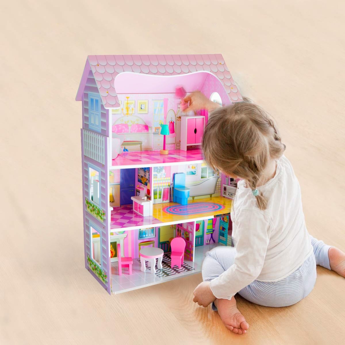 KIDSCOOL - Casa de Muñecas Little con Accesorios 60x70x25 cm Rosado Desde 2 años