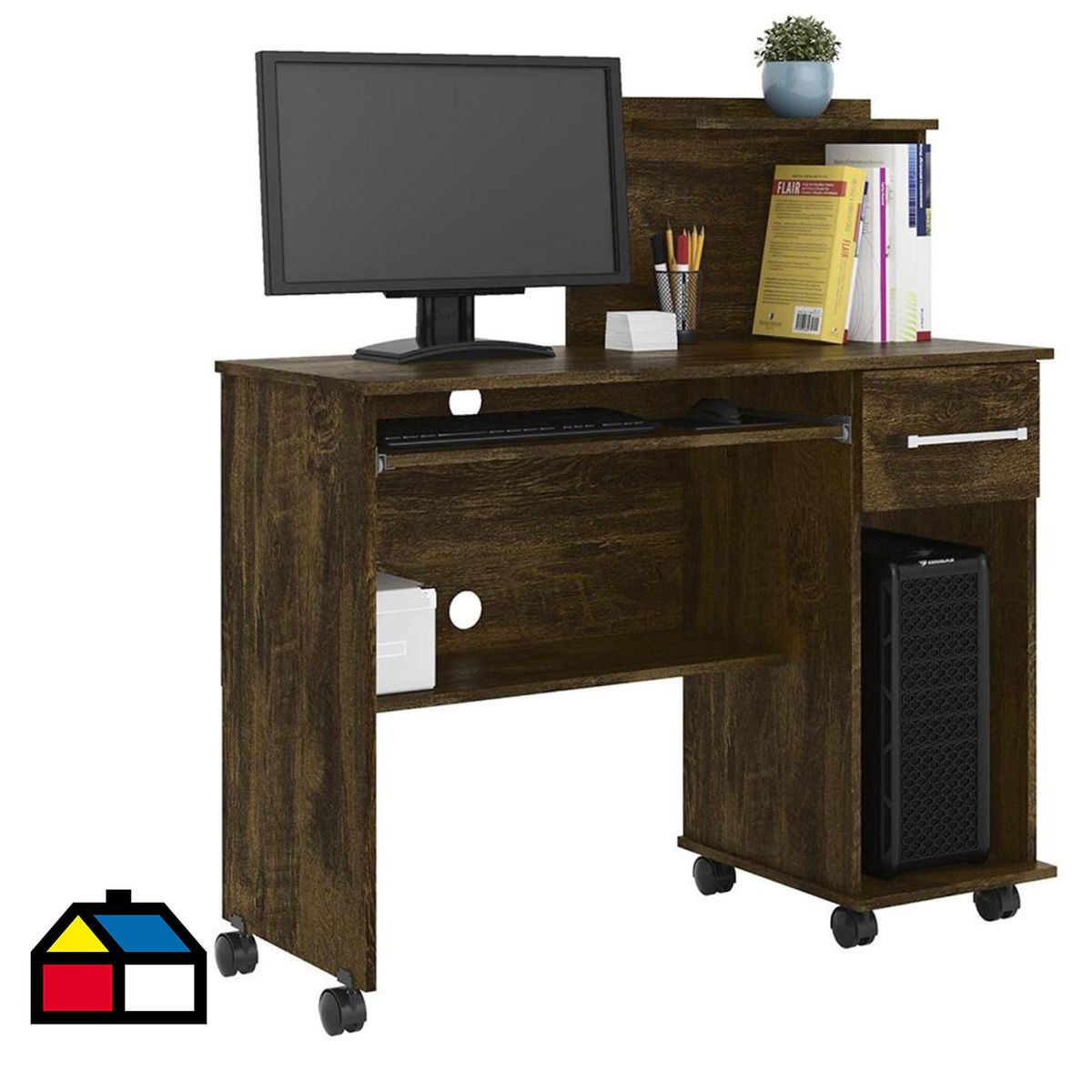 ONESSTA - Escritorio 1 cajon con ruedas canela café claro